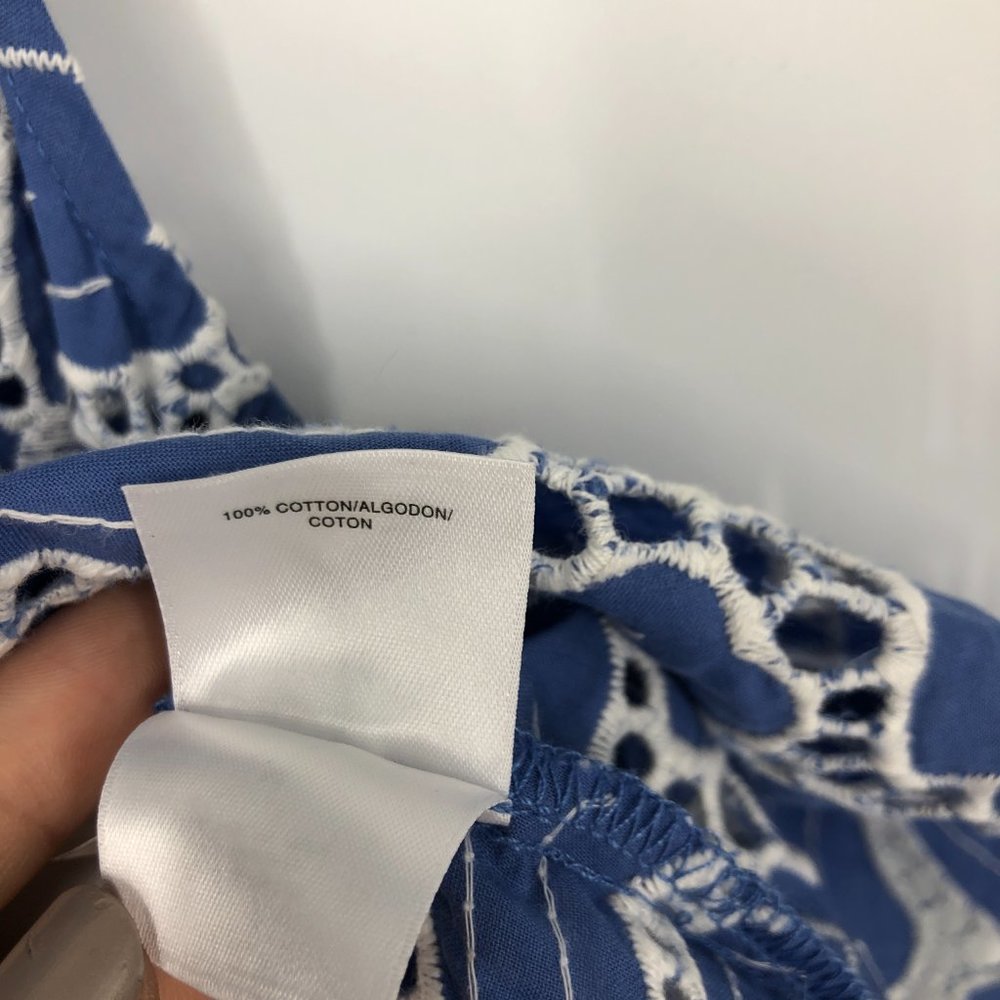 Anne Klein Top Size XS Womens Blue White Floral Eyelet Embroidered Cotton Tank T - Picture 7 of 9